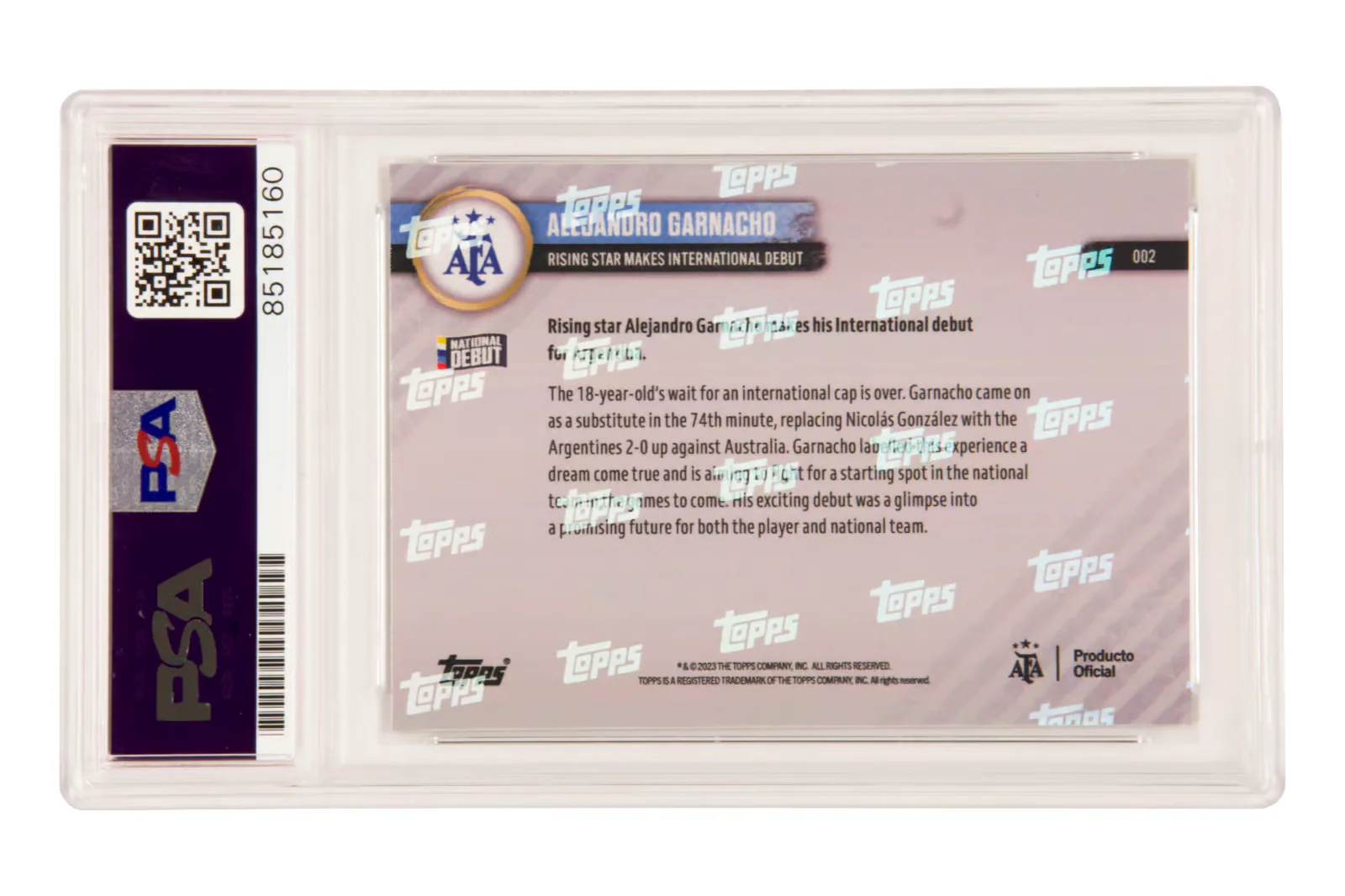 Alejandro Garnacho Signed 2022 Topps Now Argentina Rookie Card – PSA Authentic - Image 2