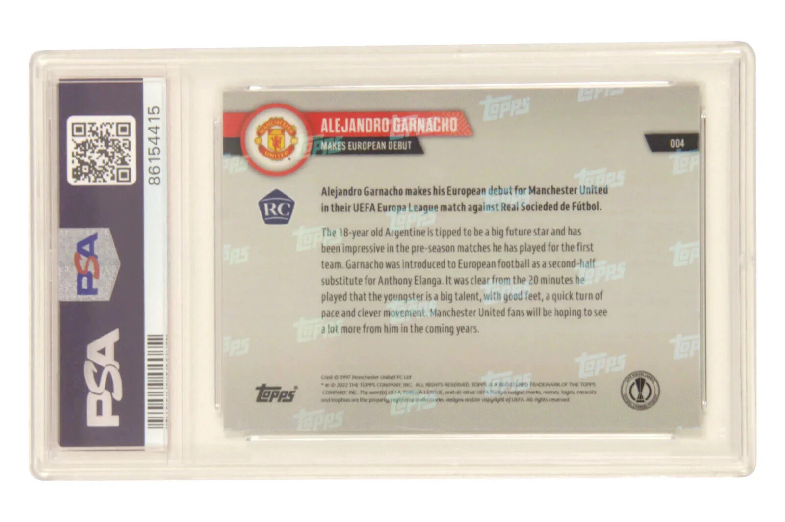 Alejandro Garnacho Signed 2022 Topps Now Pro Debut Rookie Card – PSA 9 Auto 10 - Image 2