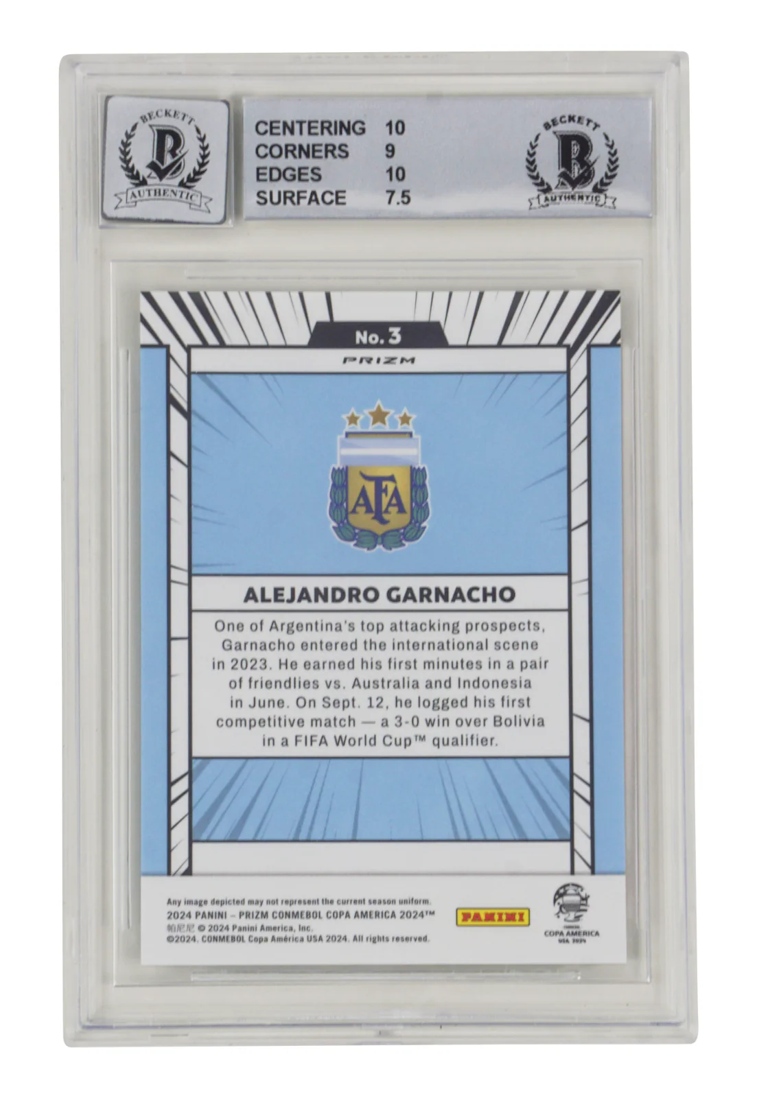 Alejandro Garnacho Signed 2024 Panini Prizm Copa America Manga - BGS 8.5 Auto 10 - Image 2