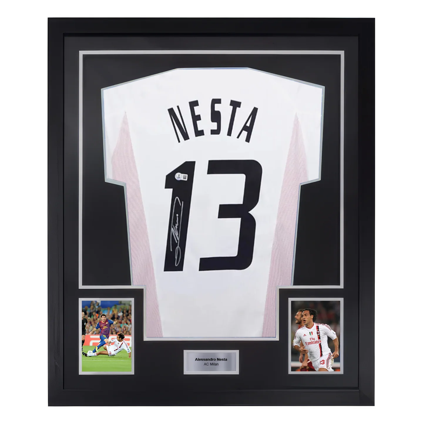 Framed Alessandro Nesta Signed AC Milan Soccer Jersey #13 with Beckett Witness