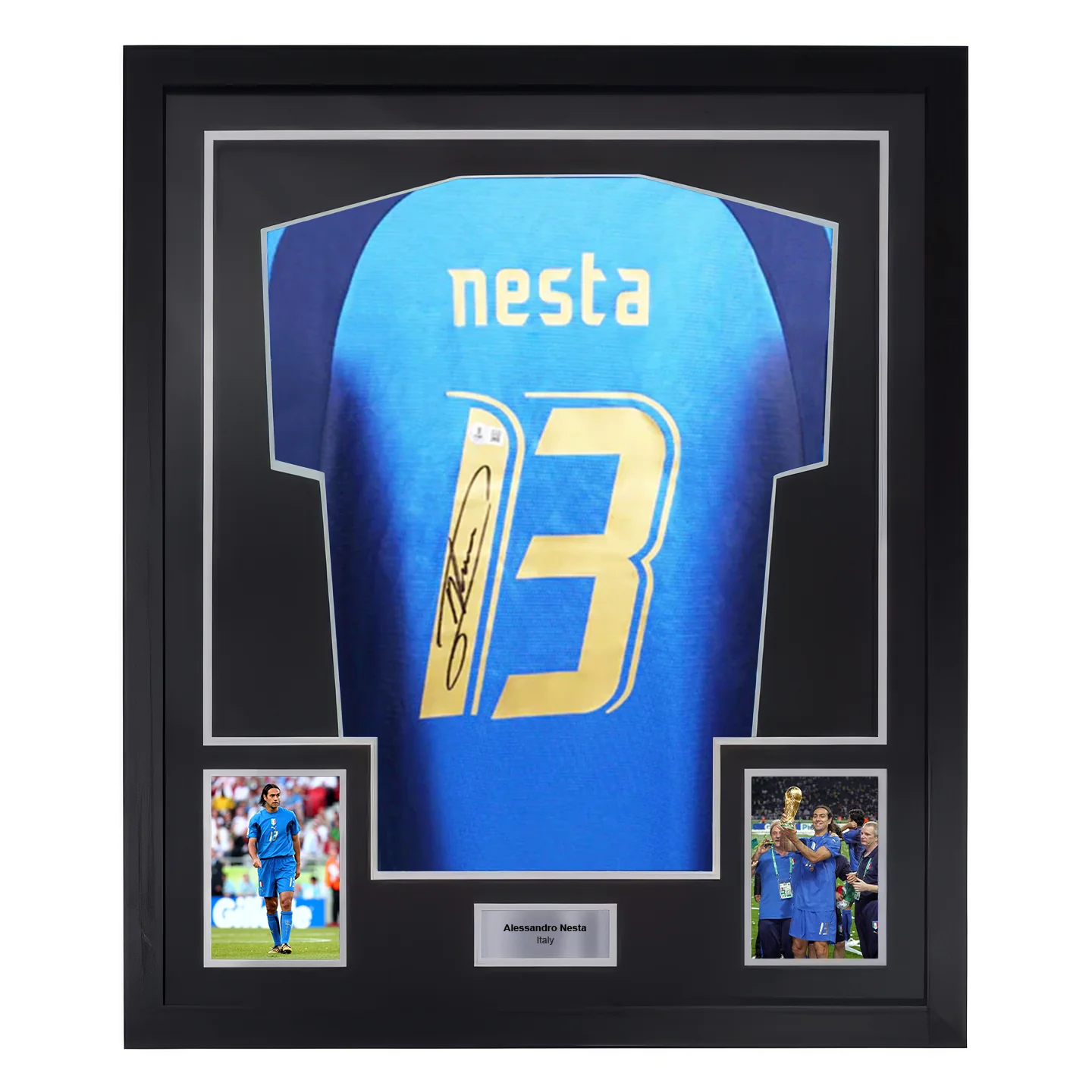 Framed Alessandro Nesta Signed Italy FC Soccer Jersey #13 with Beckett Witness