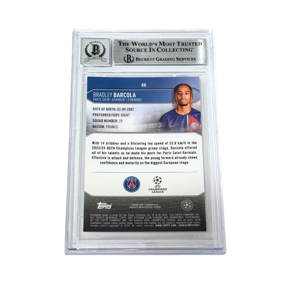 Bradley Barcola Signed 2023-24 Topps Now UCL #95 First Goal RC – BGS 10 AUTO 10 - Image 2