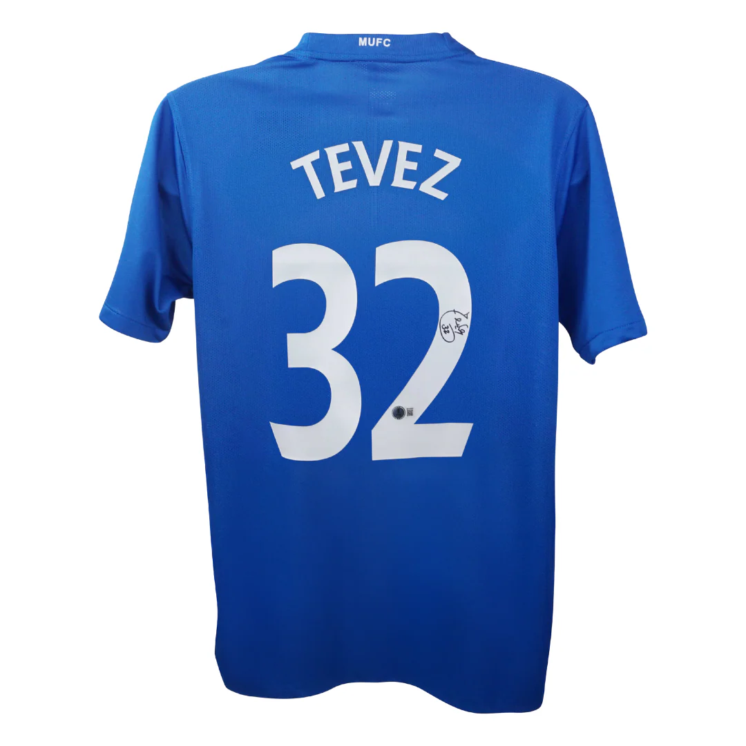 Framed Carlos Tevez Signed Manchester Utd Away Soccer Jersey #32 with Beckett Witness - Image 3
