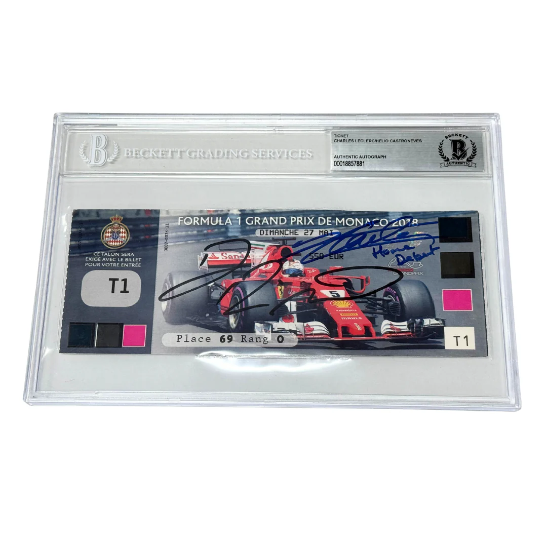 Charles Leclerc & Castroneves Signed F1 Home Debut Ticket Inscribed - BGS AUTH