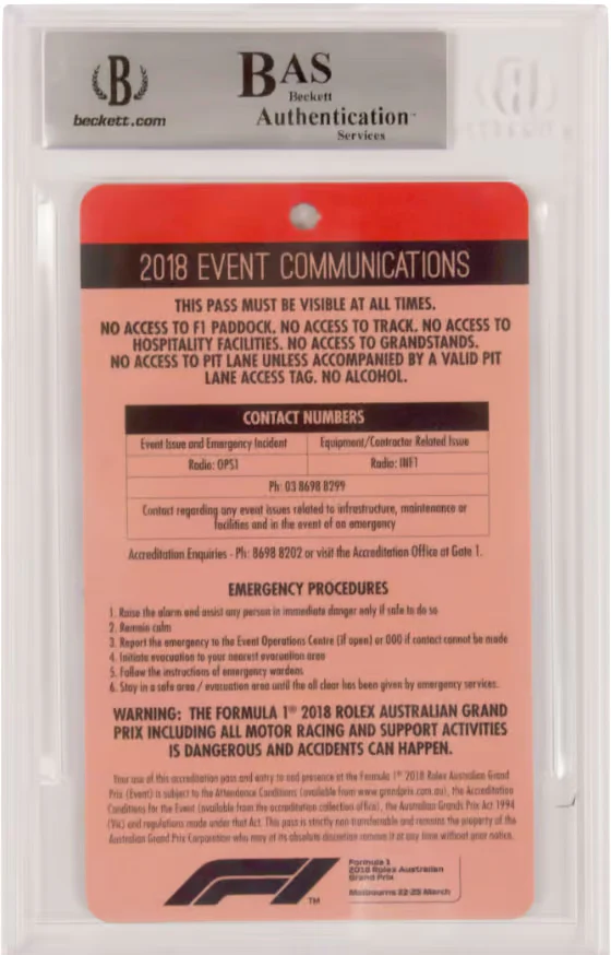 Charles Leclerc Signed Formula 1 Race Pass Inscribed Debut – BGS Authentic - Image 2