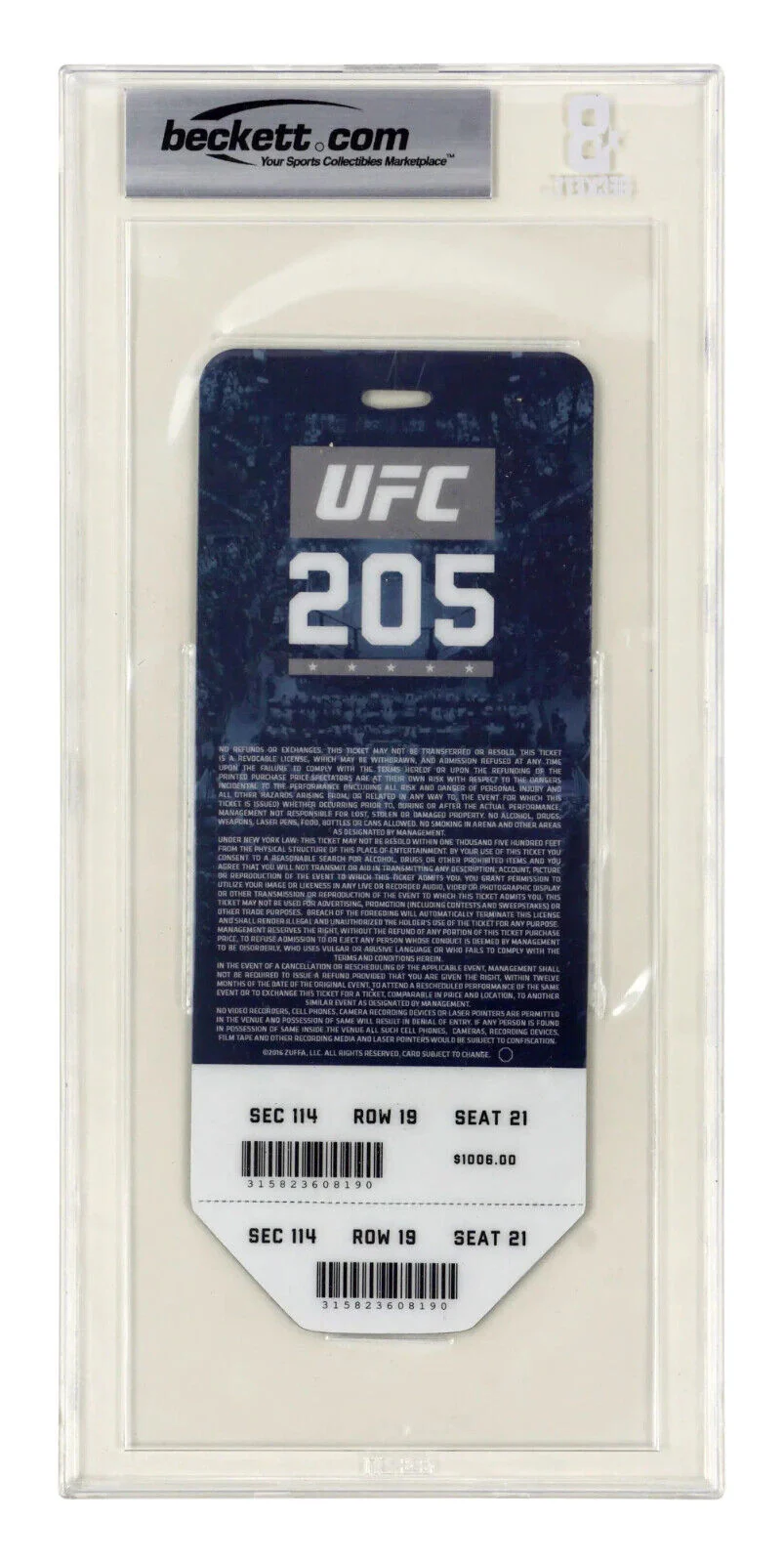 Conor McGregor Signed 2016 UFC Title Fight vs Alvarez Inscribed Ticket – BGS 7 - Image 2