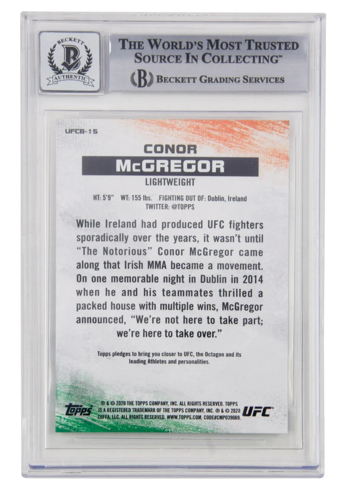 Conor McGregor Signed 2020 Topps UFC Bloodlines – BGS 10 Autograph - Image 2