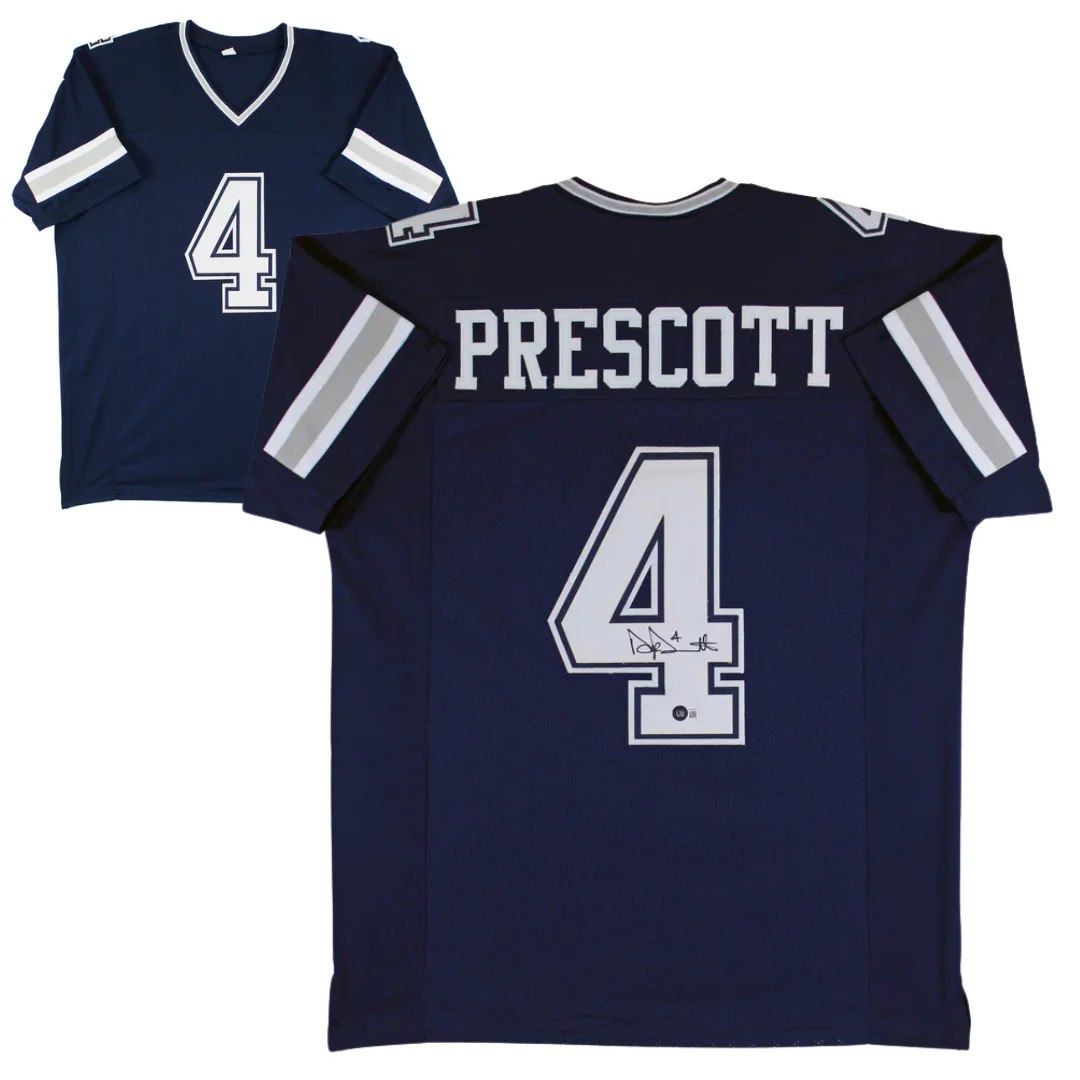 Dak Prescott Signed Navy Blue Pro Style Football Jersey with Beckett Witness