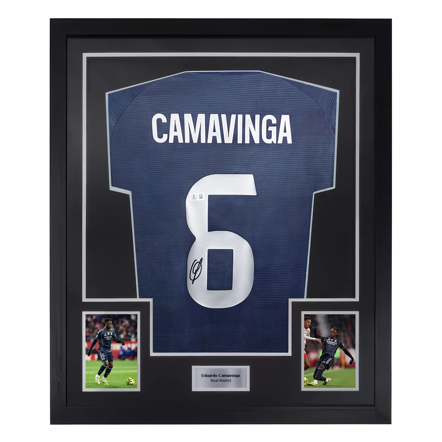 Framed Eduardo Camavinga Signed Real Madrid Away Soccer Jersey #6 with Beckett Witness