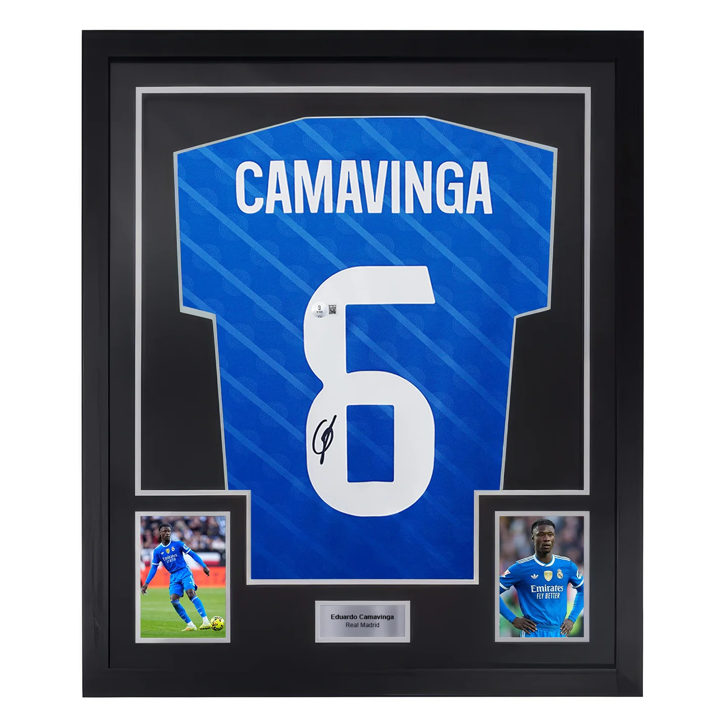 Framed Eduardo Camavinga Signed Real Madrid Soccer Jersey #6 with Beckett Witness