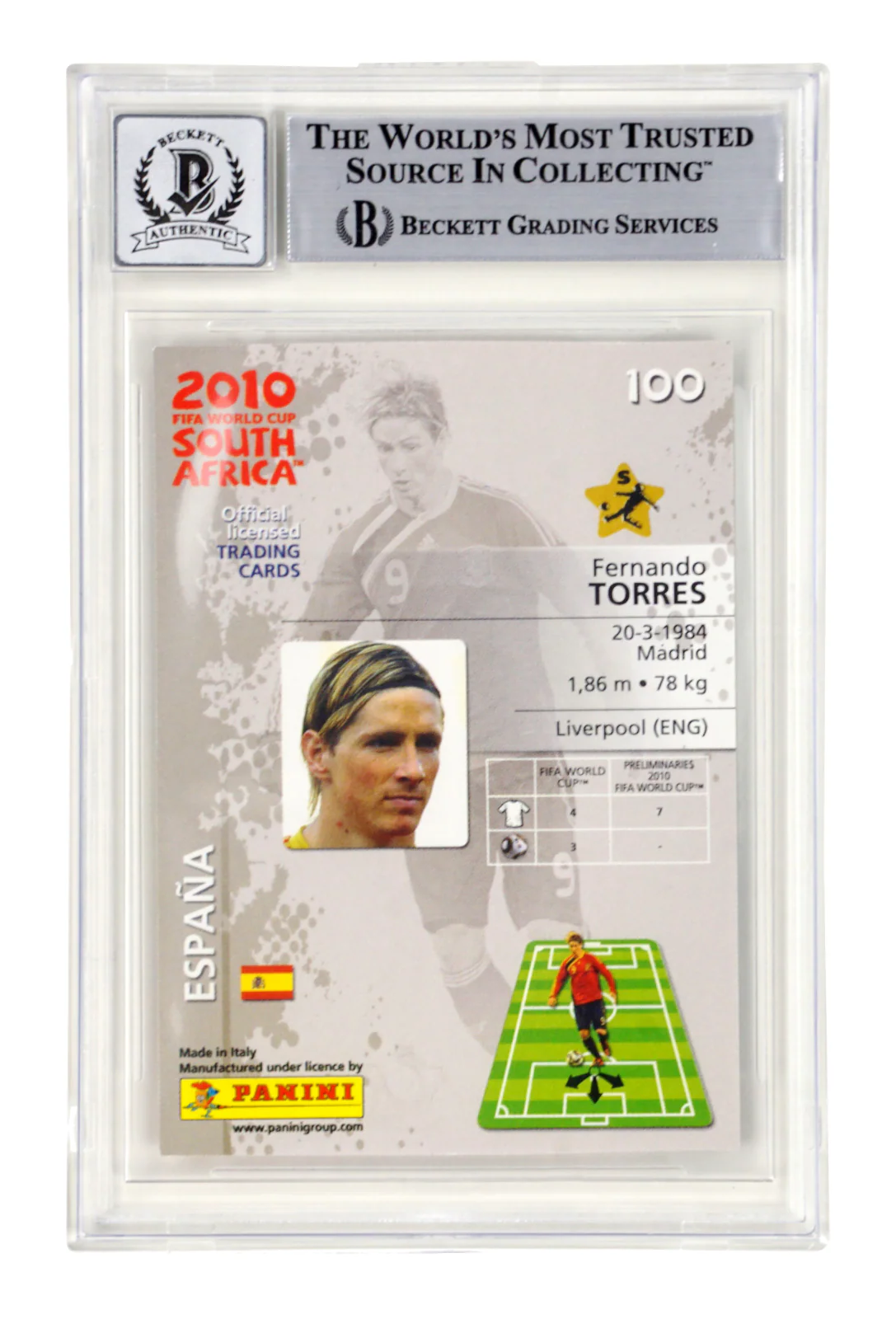 Fernando Torres Signed 2010 Panini World Cup Premium #100 - BGS 10 Autograph - Image 2