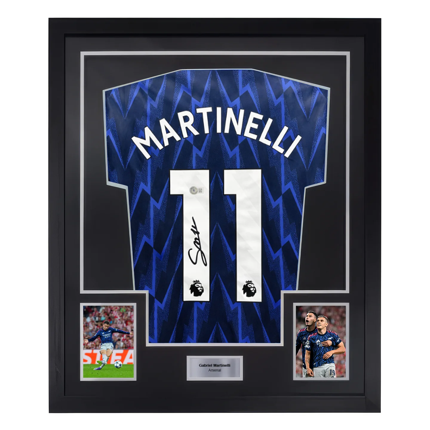 Framed Gabriel Martinelli Signed Arsenal Away Soccer Jersey #11 with Beckett COA