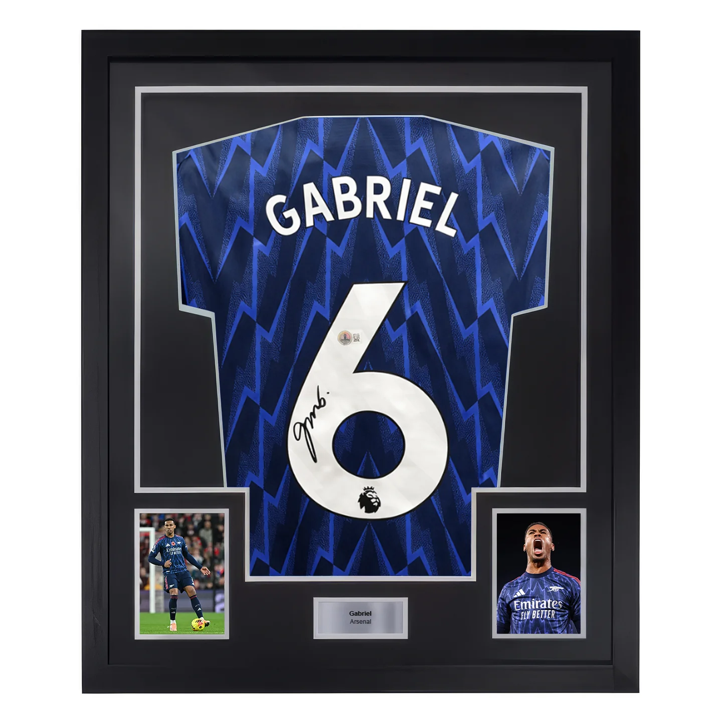 Framed Gabriel Signed Arsenal FC Away Soccer Jersey #6 with Beckett COA