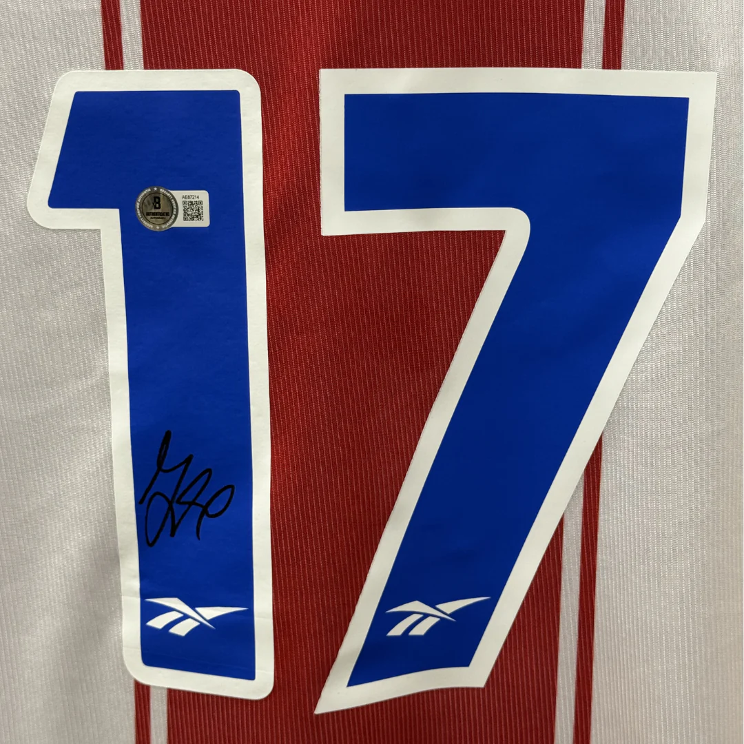 Framed Jimmy Floyd Hasselbaink Signed Atletico Madrid Soccer Jersey #17 with Beckett COA - Image 2