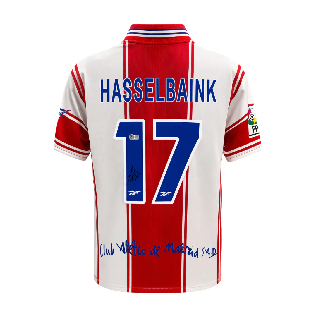 Framed Jimmy Floyd Hasselbaink Signed Atletico Madrid Soccer Jersey #17 with Beckett COA - Image 3