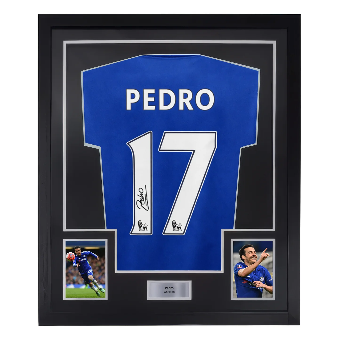 Framed Pedro Signed Chelsea Home Soccer Jersey #17 with Beckett COA