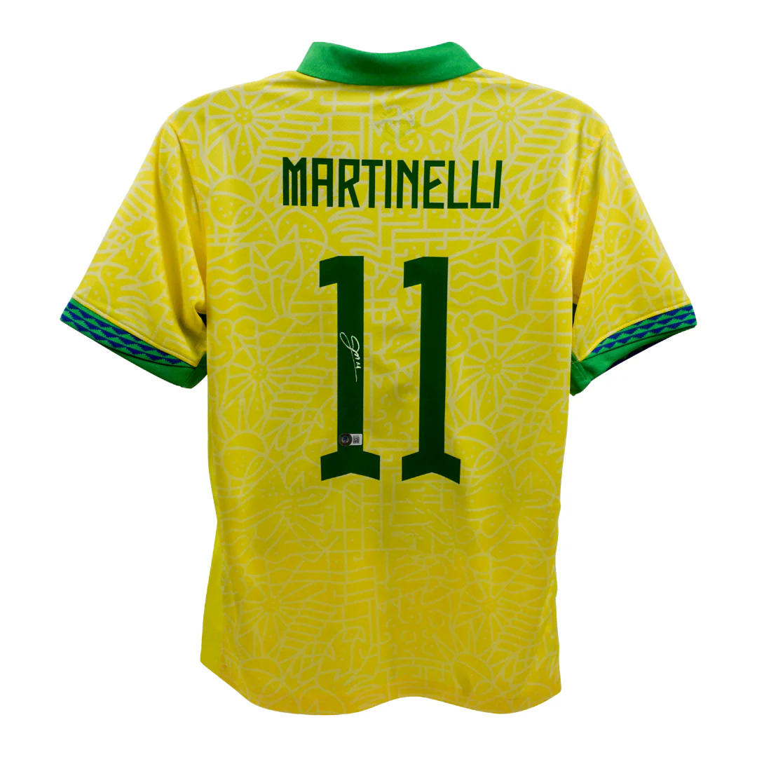 Framed Gabriel Martinelli Signed Brazil FC Home Soccer Jersey #11 with Beckett COA - Image 3