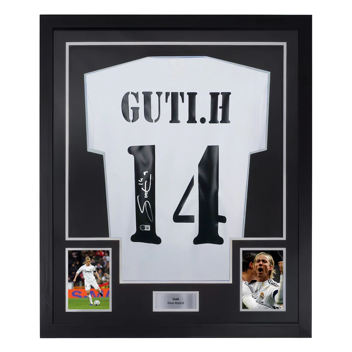 Framed Guti Hernandez Signed Real Madrid FC Home Soccer Jersey #14 with Beckett Witness