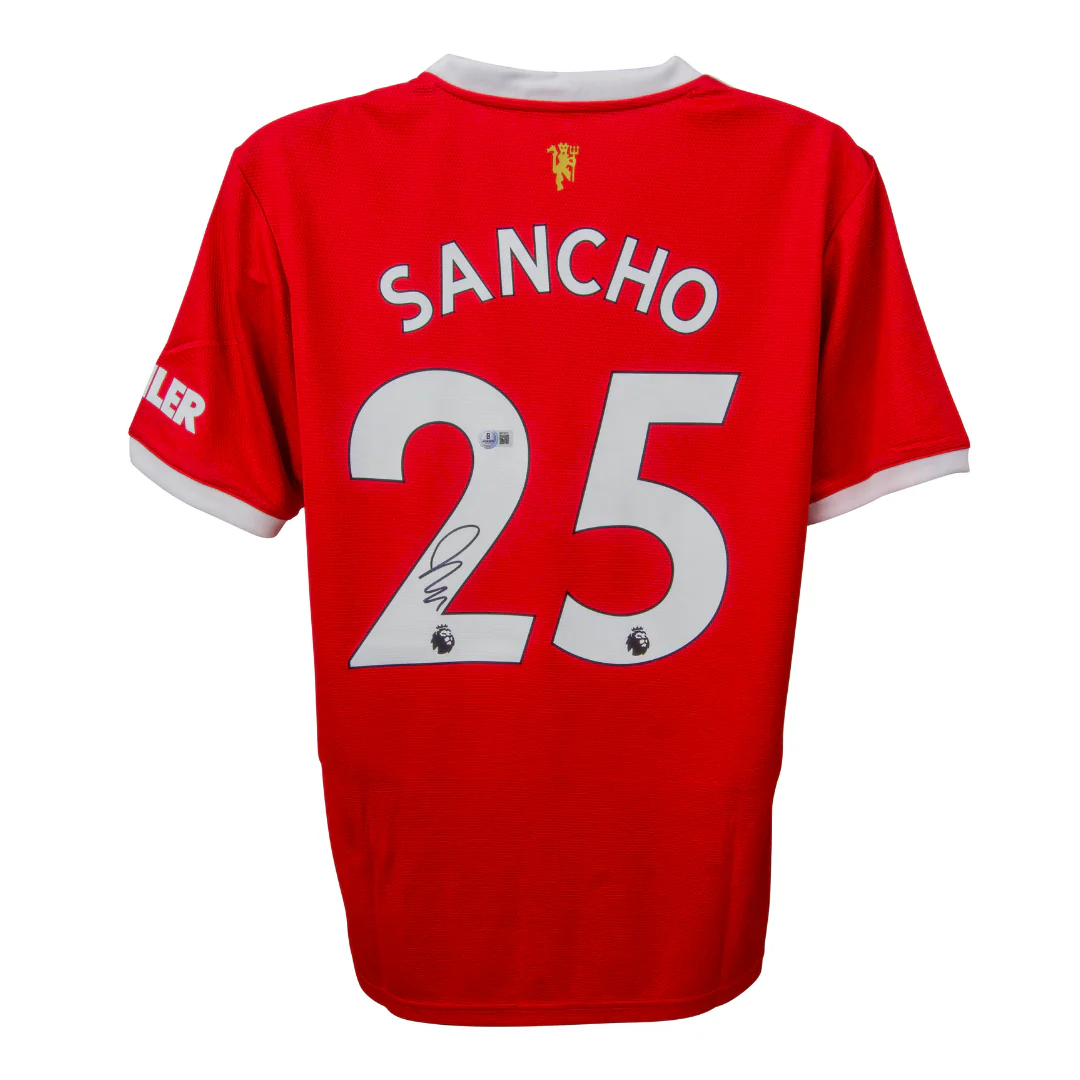 Jadon Sancho Signed Manchester United Home Soccer Jersey #25 with Beckett COA - Image 3