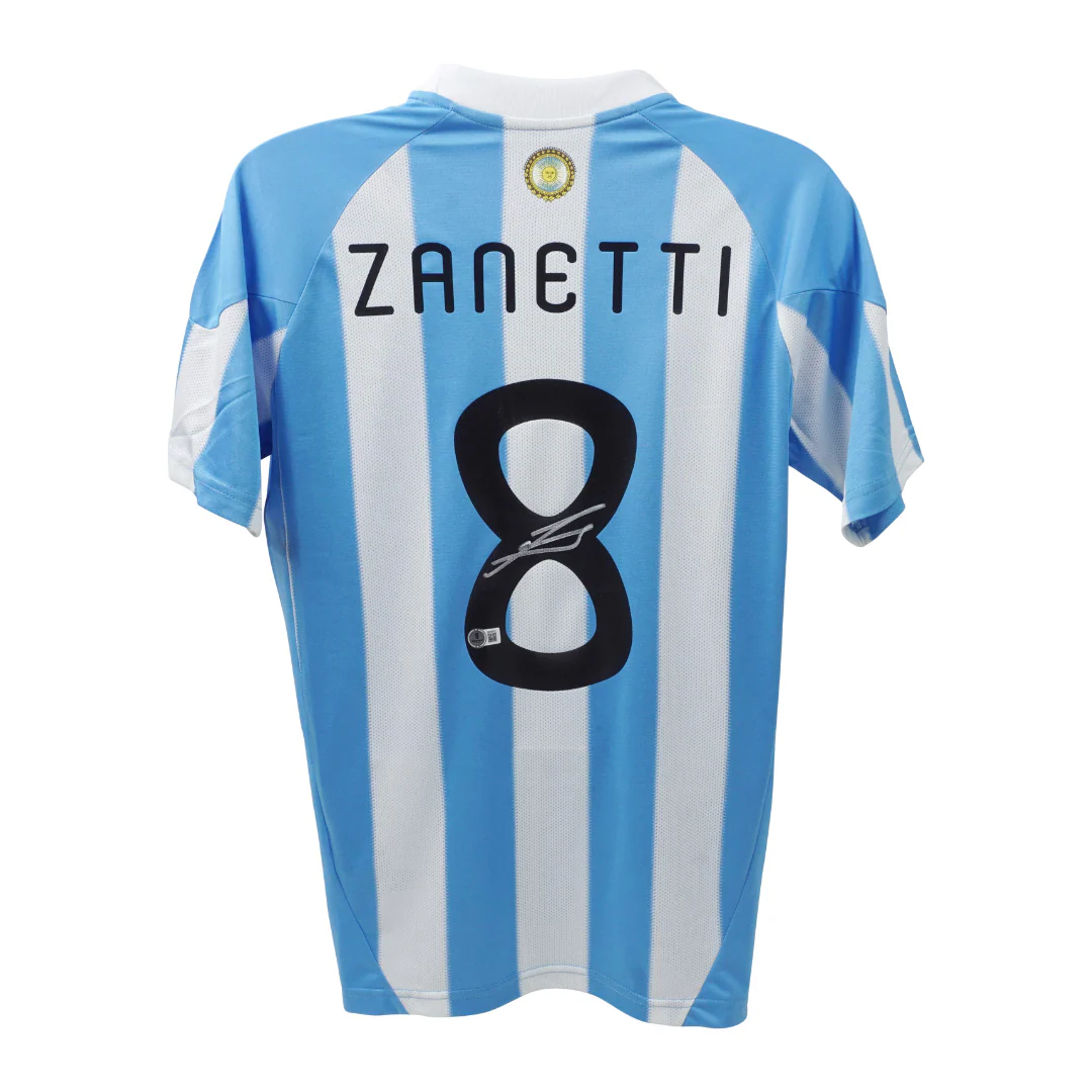 Javier Zanetti Signed Argentina FC Home Soccer Jersey #8 with Beckett COA - Image 3