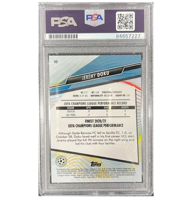 Jeremy Doku Signed 2020-21 Topps UCL Finest Rookie #40 – PSA Authentic - Image 2