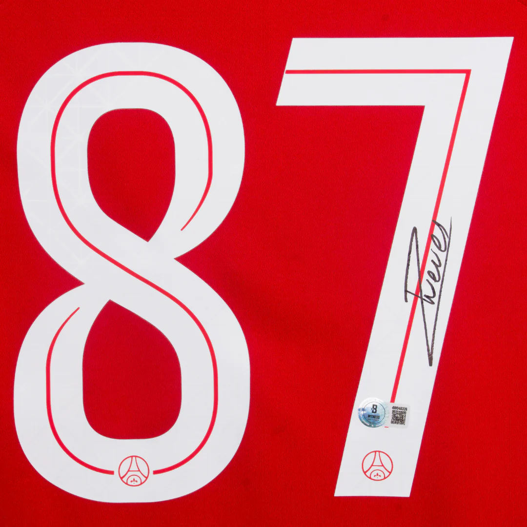Framed Joao Neves Signed PSG Away Soccer Jersey #87 with Beckett Witness - Image 2