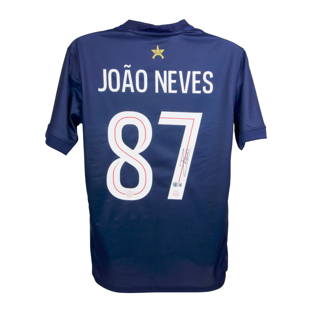 Framed Joao Neves Signed PSG Home Soccer Jersey #87 with Beckett Witness - Image 3