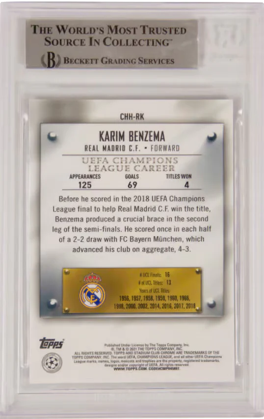Karim Benzema Signed 2020-21 Topps Stadium Club Chrome Honours – BGS Authentic - Image 2