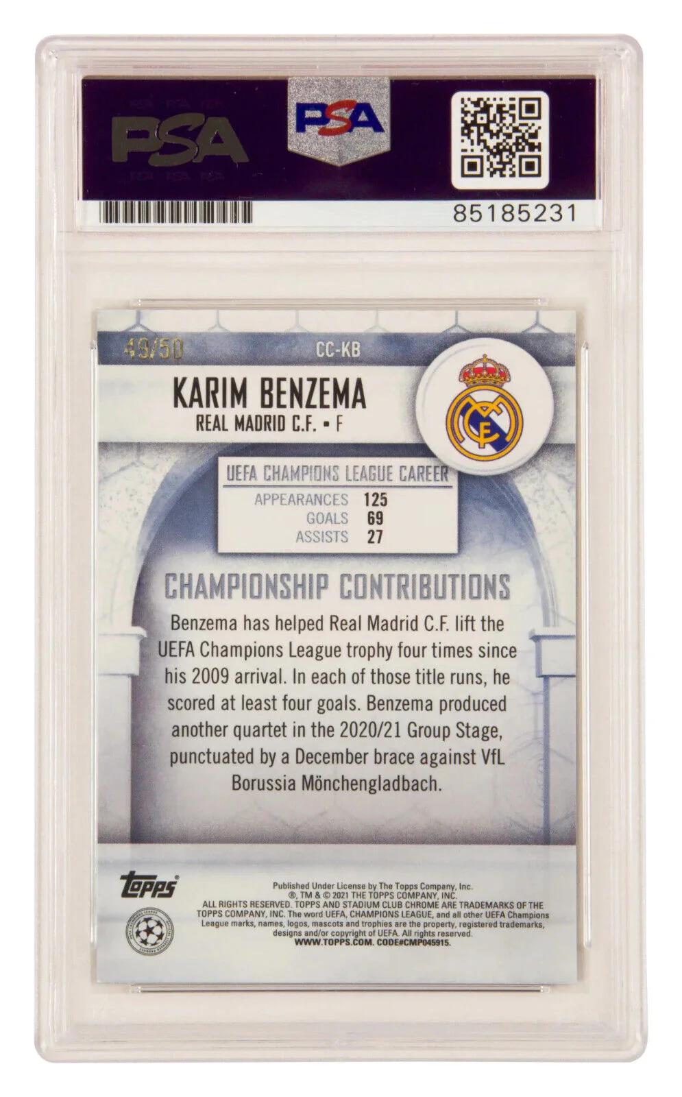 Karim Benzema Signed 2021 Topps Stadium Club Chrome Gold /50 – PSA 10 Autograph - Image 2