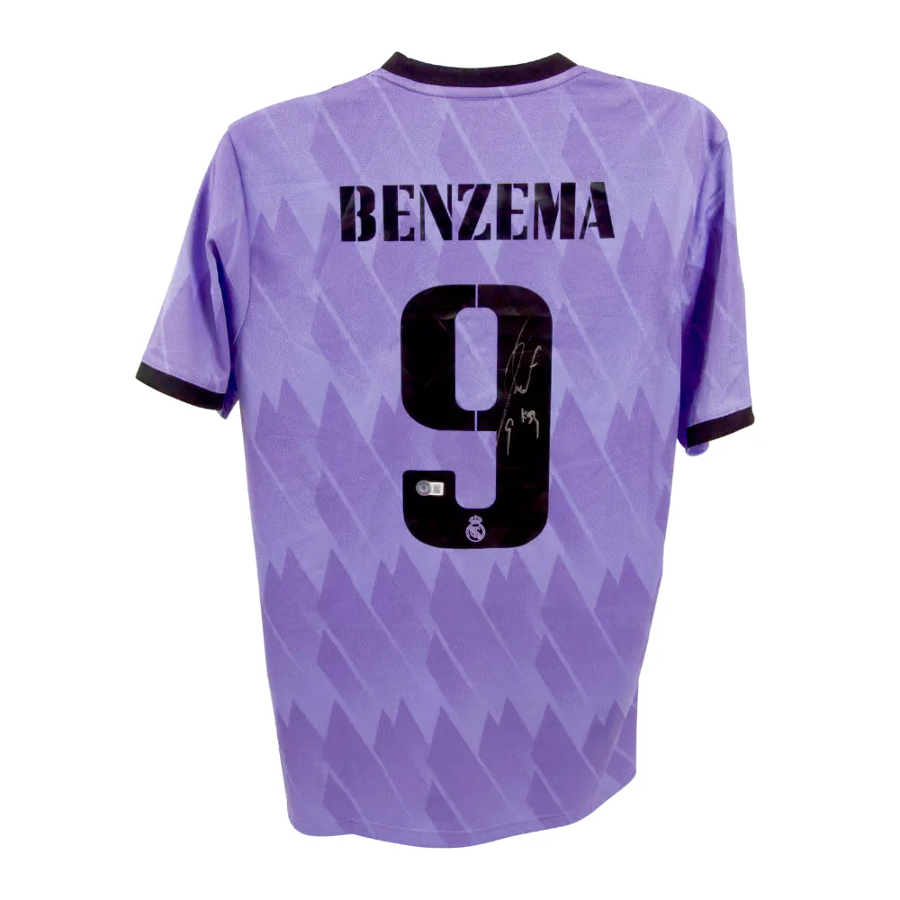 Framed Karim Benzema Signed Real Madrid FC Away Soccer Jersey #9 with Beckett COA - Image 3