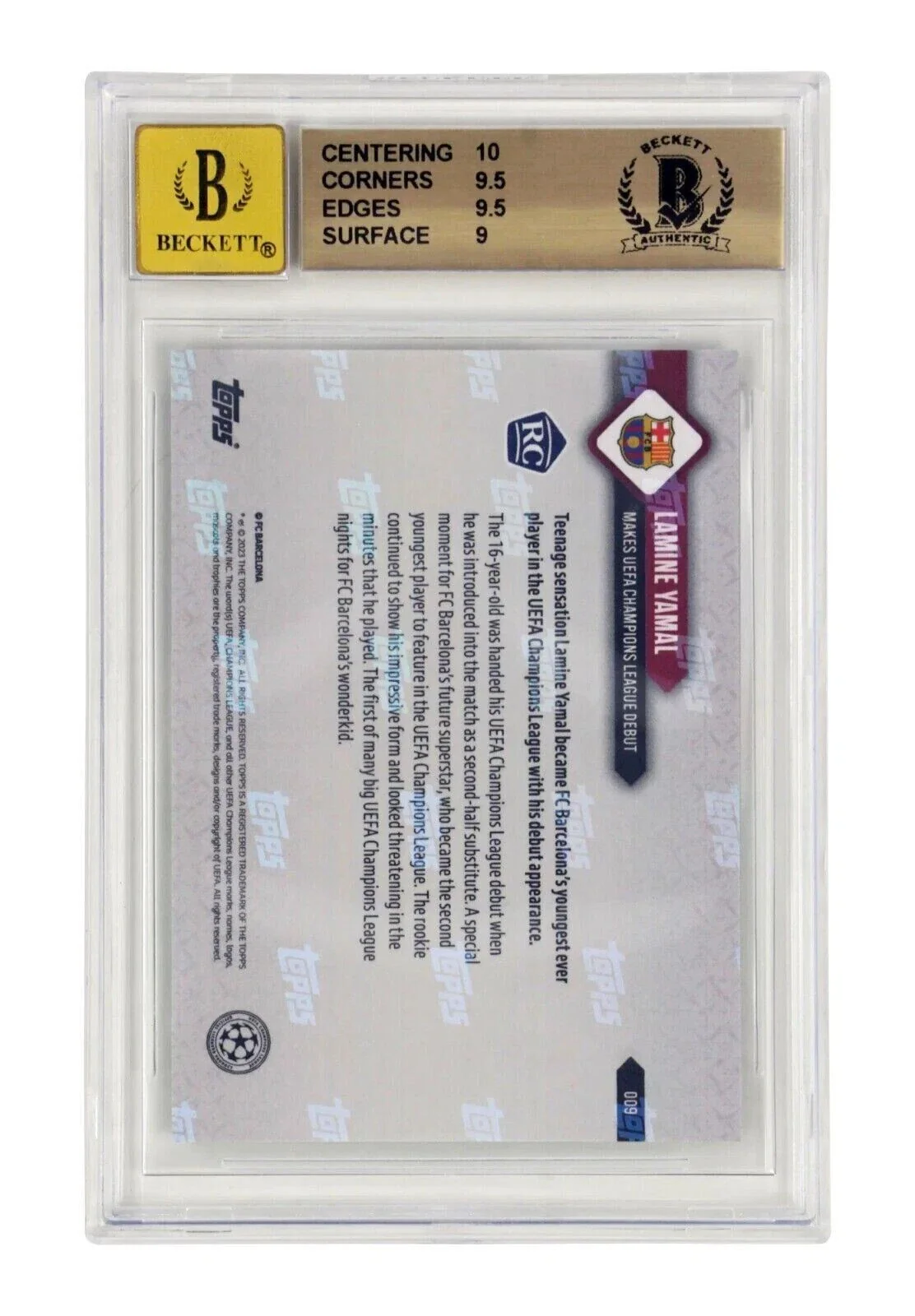 Lamine Yamal Signed 2023-24 Topps Now UCL #9 Rookie Card – BGS 9.5 AUTO 10 - Image 2