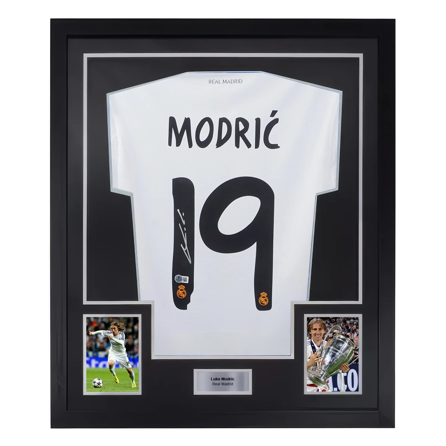 Framed Luka Modric Signed Real Madrid FC Home Soccer Jersey #19 with Beckett COA