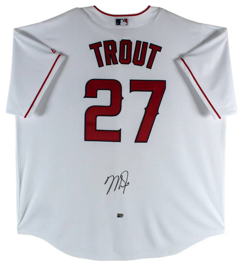 Mike Trout Signed White Majestic Cool Base Angels Baseball Jersey with MLB Holo - Image 2