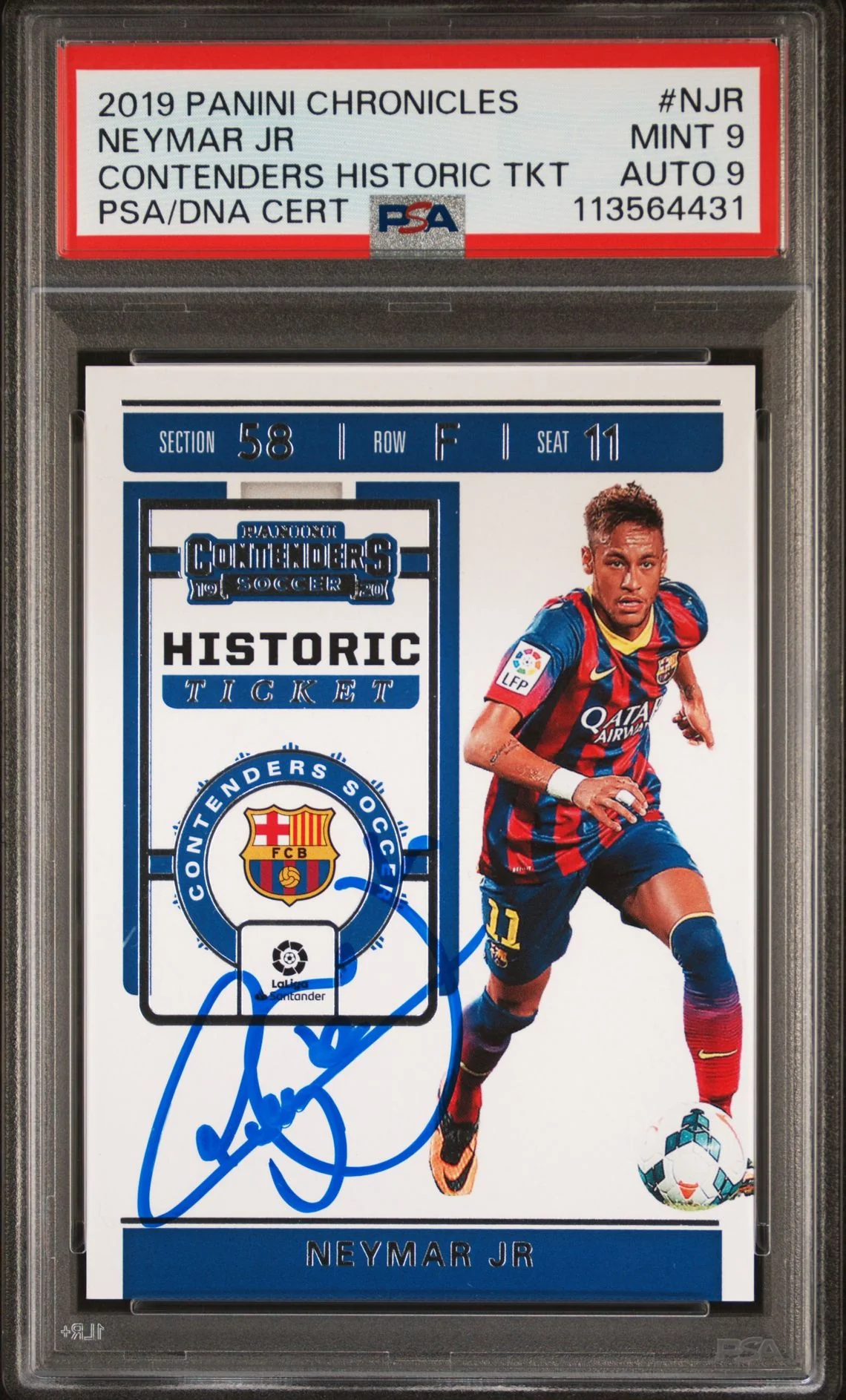 Neymar Jr Signed 2019 Panini Chronicles Historic Ticket - PSA 9 AUTO 9