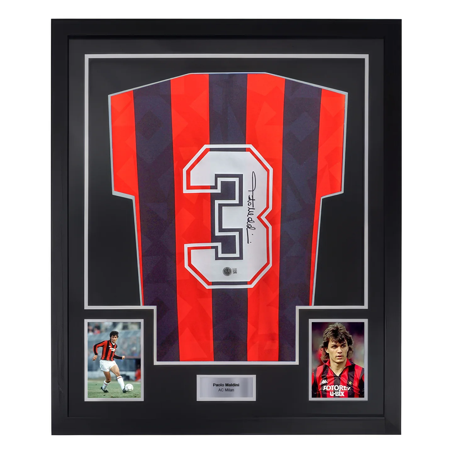 Framed Paolo Maldini Signed Vintage AC Milan Home Soccer Jersey #3 with Beckett Witness