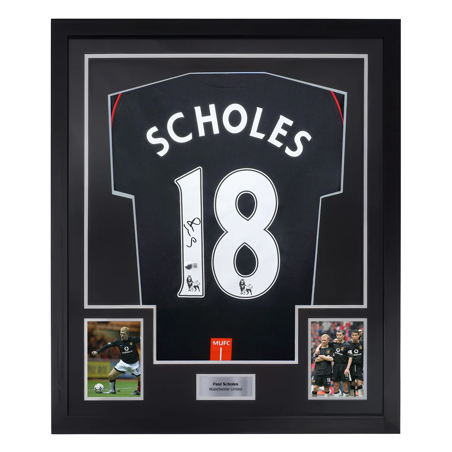Framed Paul Scholes Signed Manchester United Soccer Jersey #18 with Beckett Witness