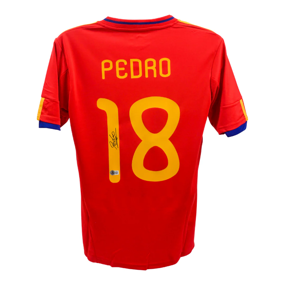 Pedro Signed Spain National Home Soccer Jersey #18 with Beckett COA - Image 3