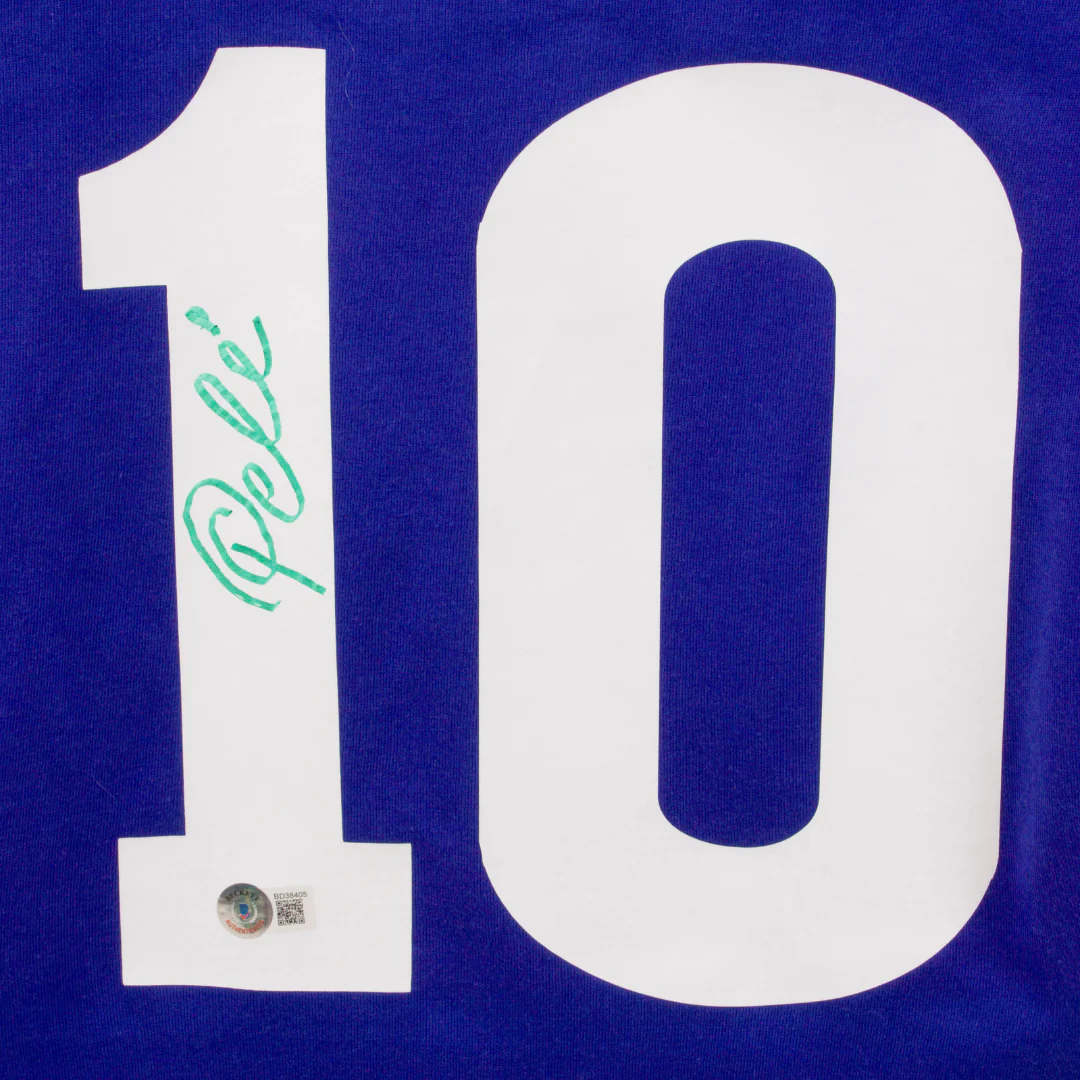 Pele Signed Vintage Brazil FC Away Soccer Jersey #10 with Beckett COA - Image 2