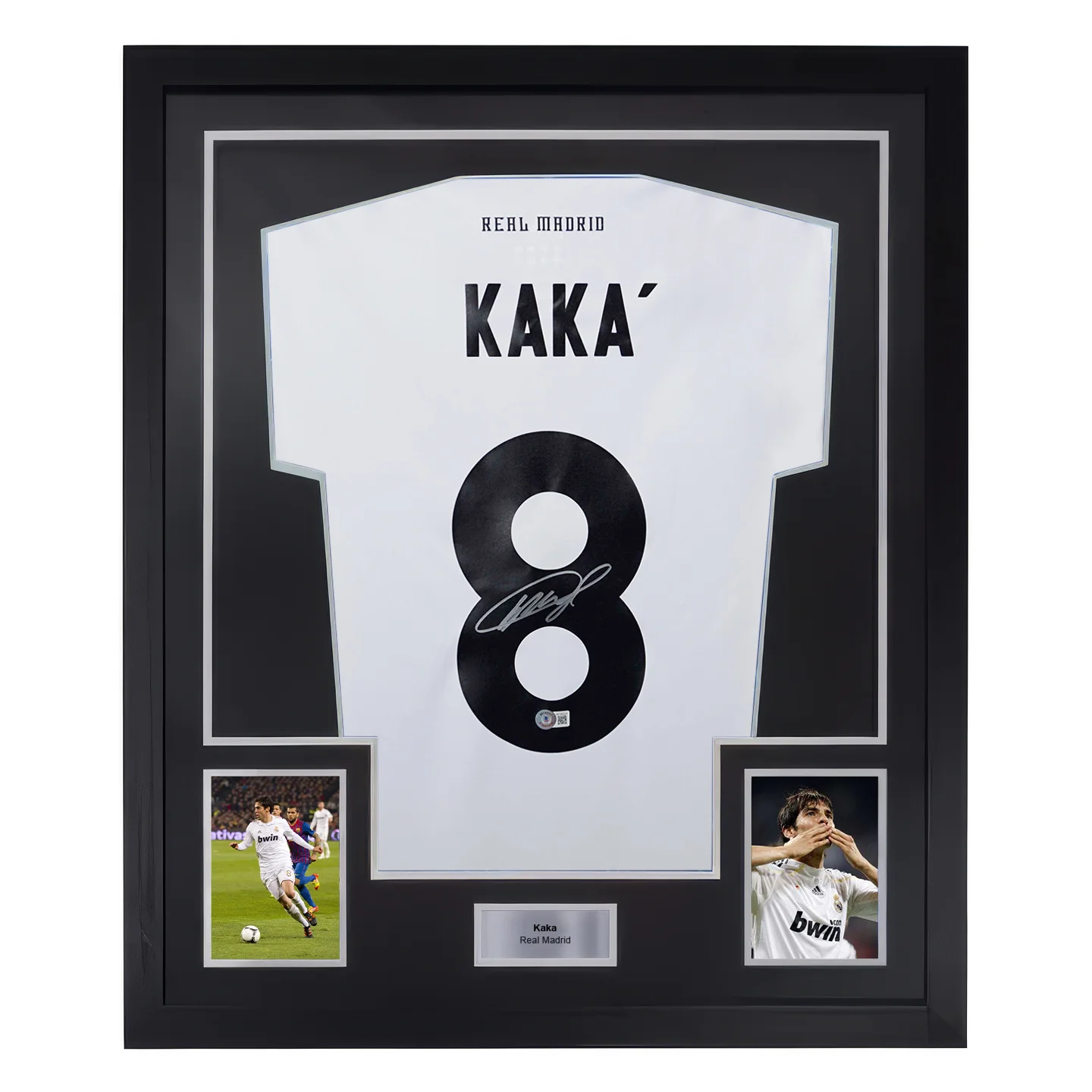Framed Kaka Signed Real Madrid Home Soccer Jersey #8 with Beckett COA