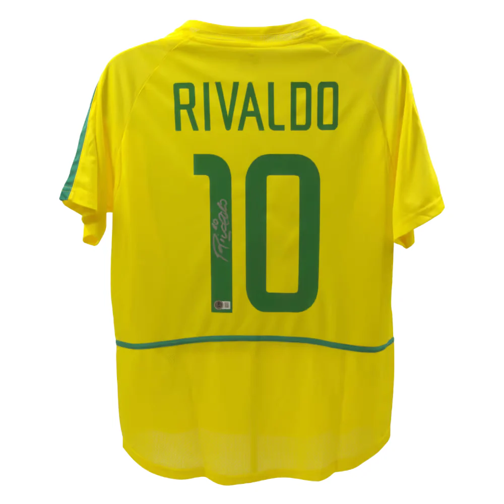 Rivaldo Signed Brazil FC Home Soccer Jersey #10 with Beckett Witness - Image 3