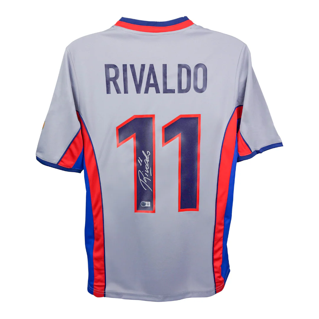 Rivaldo Signed FC Barcelona Away Soccer Jersey #11 with Beckett Witness - Image 3