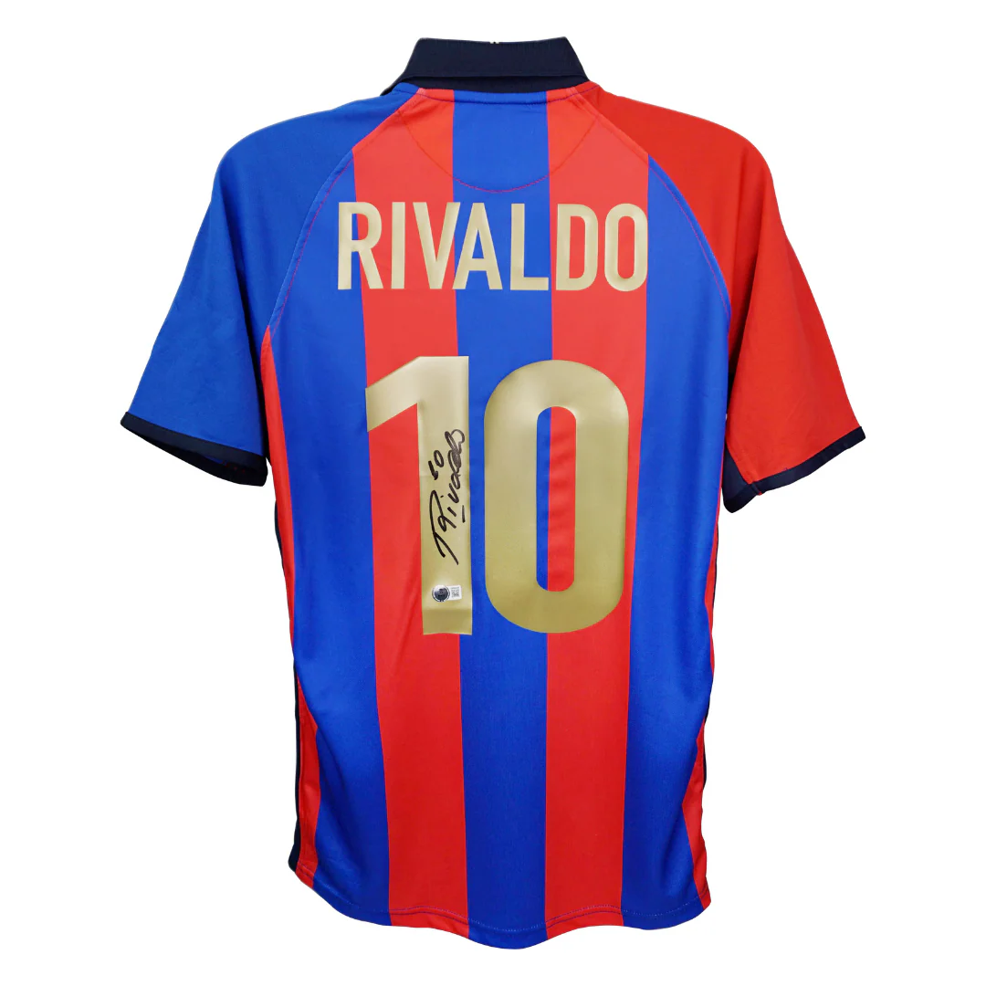 Rivaldo Signed FC Barcelona Home Soccer Jersey #10 with Beckett Witness - Image 3