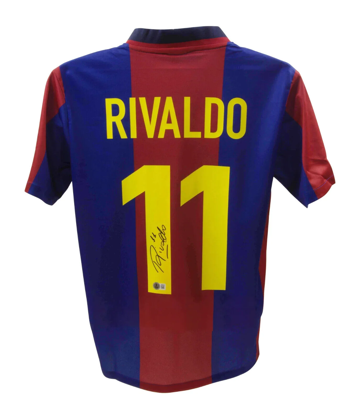 Rivaldo Signed FC Barcelona Home Soccer Jersey #11 with Beckett Witness - Image 3