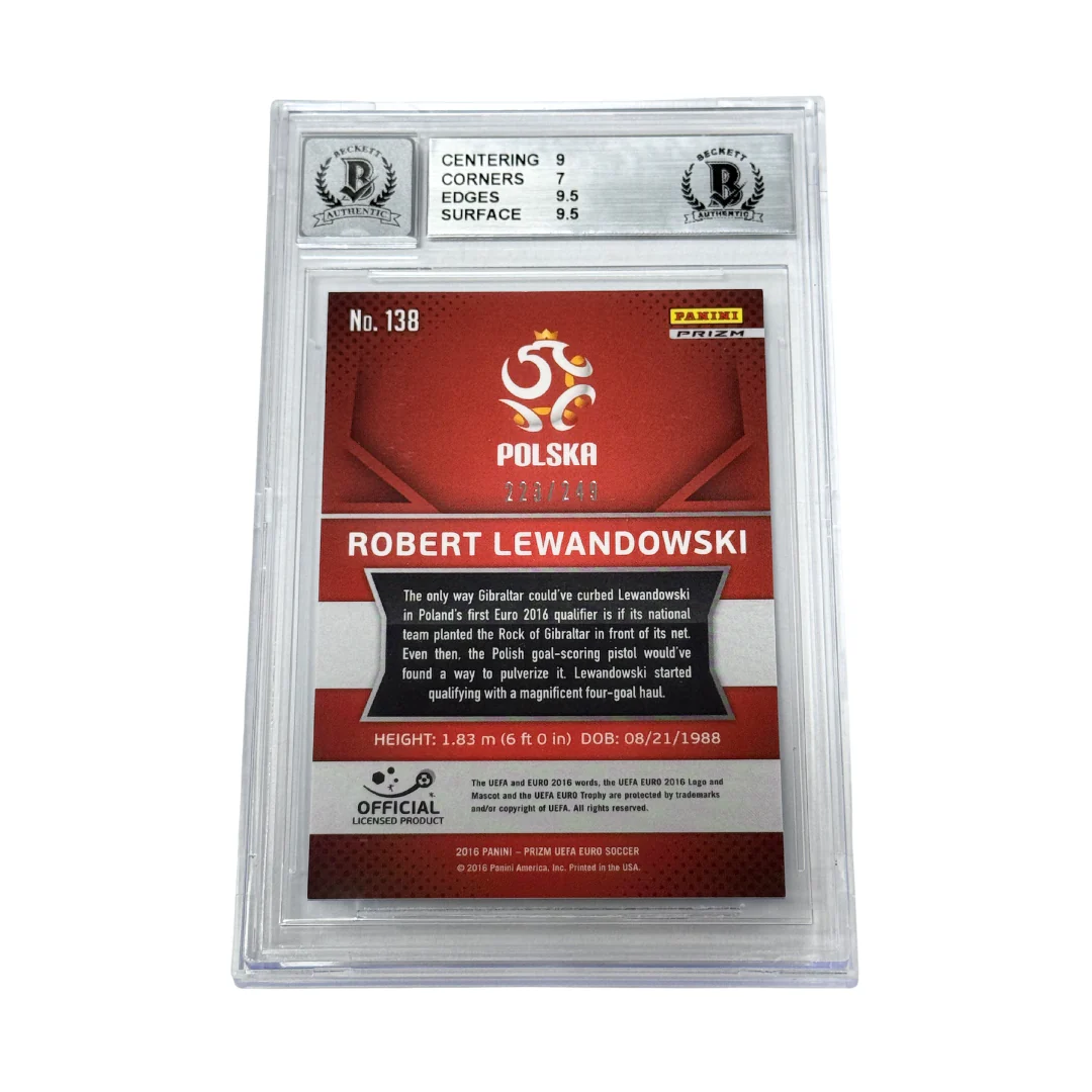 Robert Lewandowski Signed 2016 Panini Prizm UEFA Euro Blue /249 - BGS 7.5 - Image 2