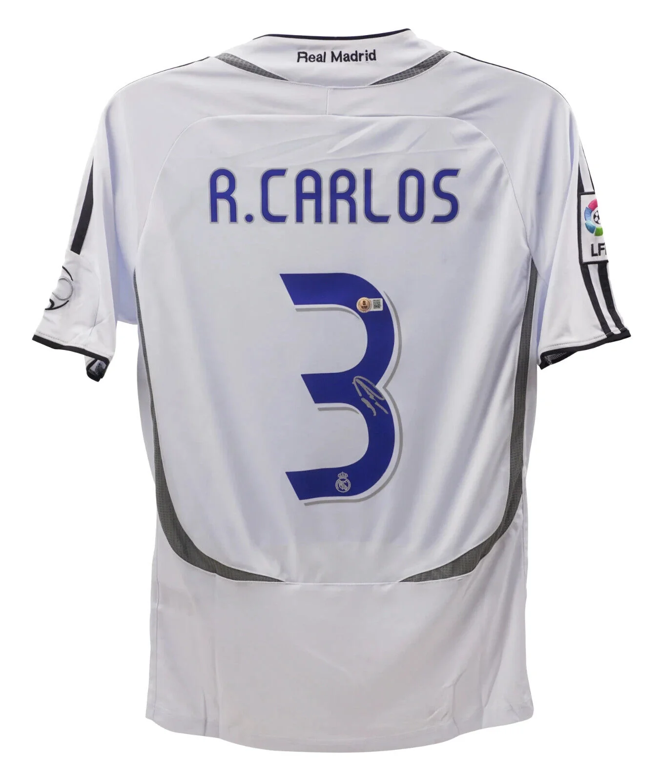 Framed Roberto Carlos Signed Real Madrid FC Home Soccer Jersey #3 with Beckett Witness - Image 3