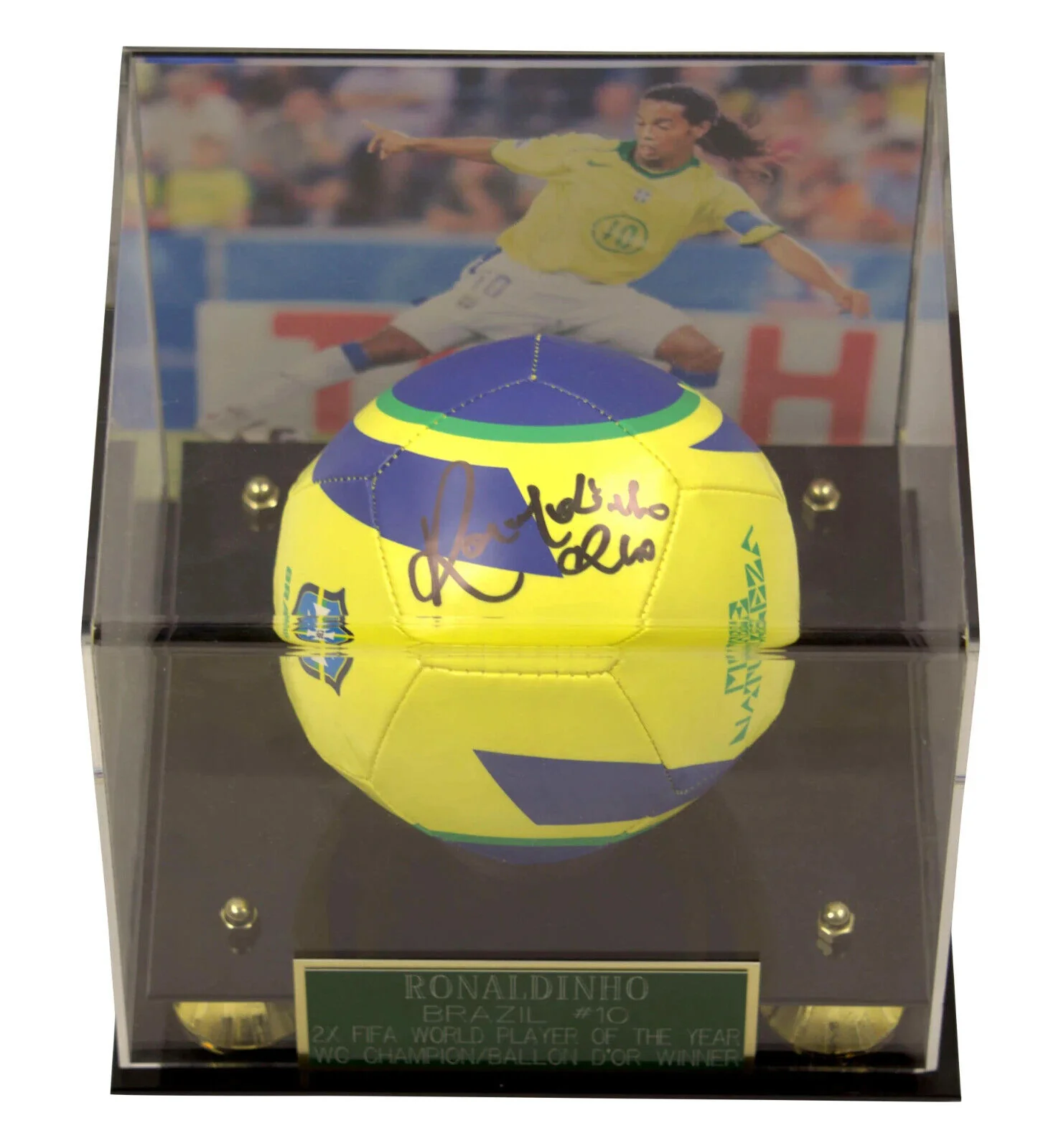 Ronaldinho Signed Brazil Soccer Ball in Frame with Beckett COA - Image 2