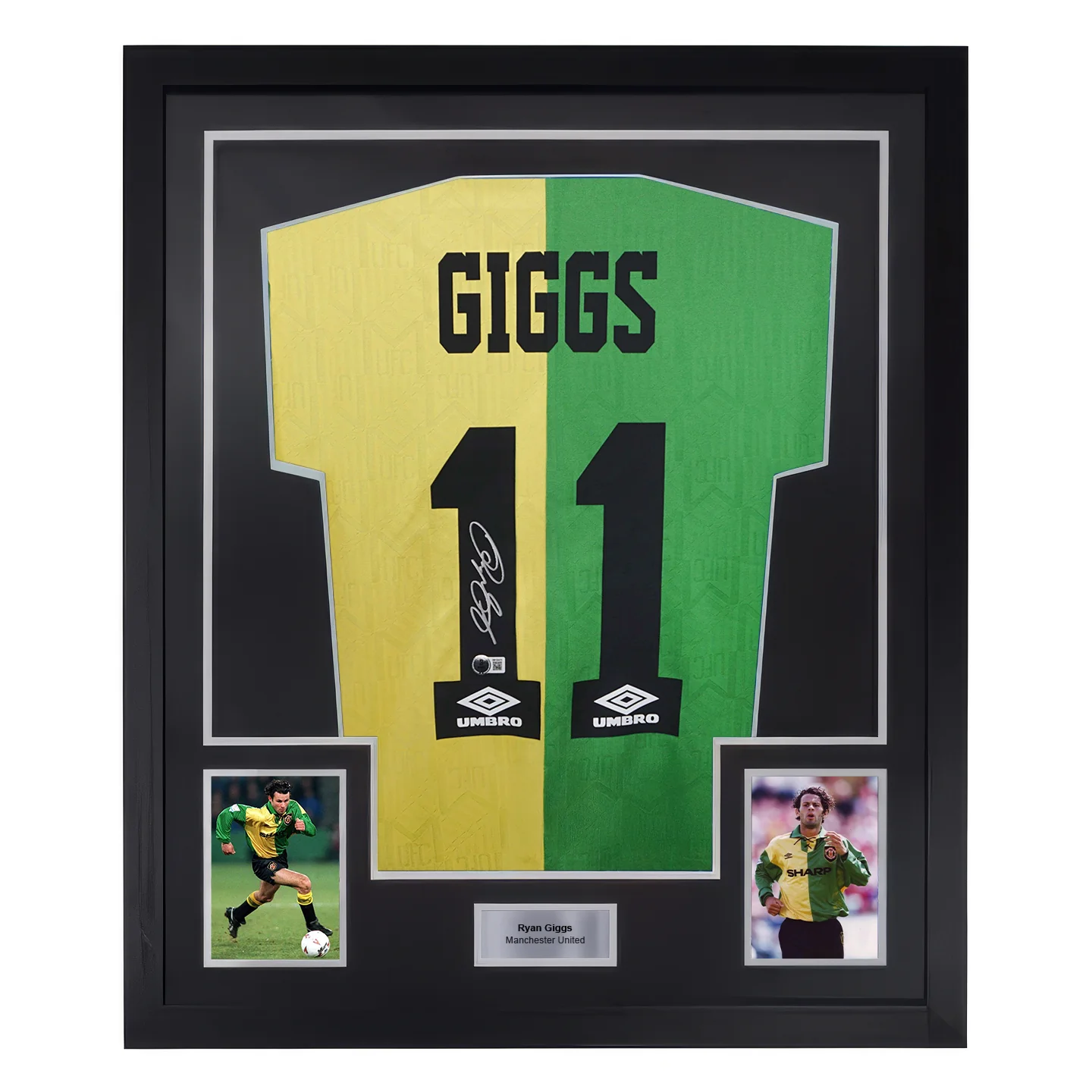 Framed Ryan Giggs Signed Manchester United Away Soccer Jersey #11 with Beckett Witness