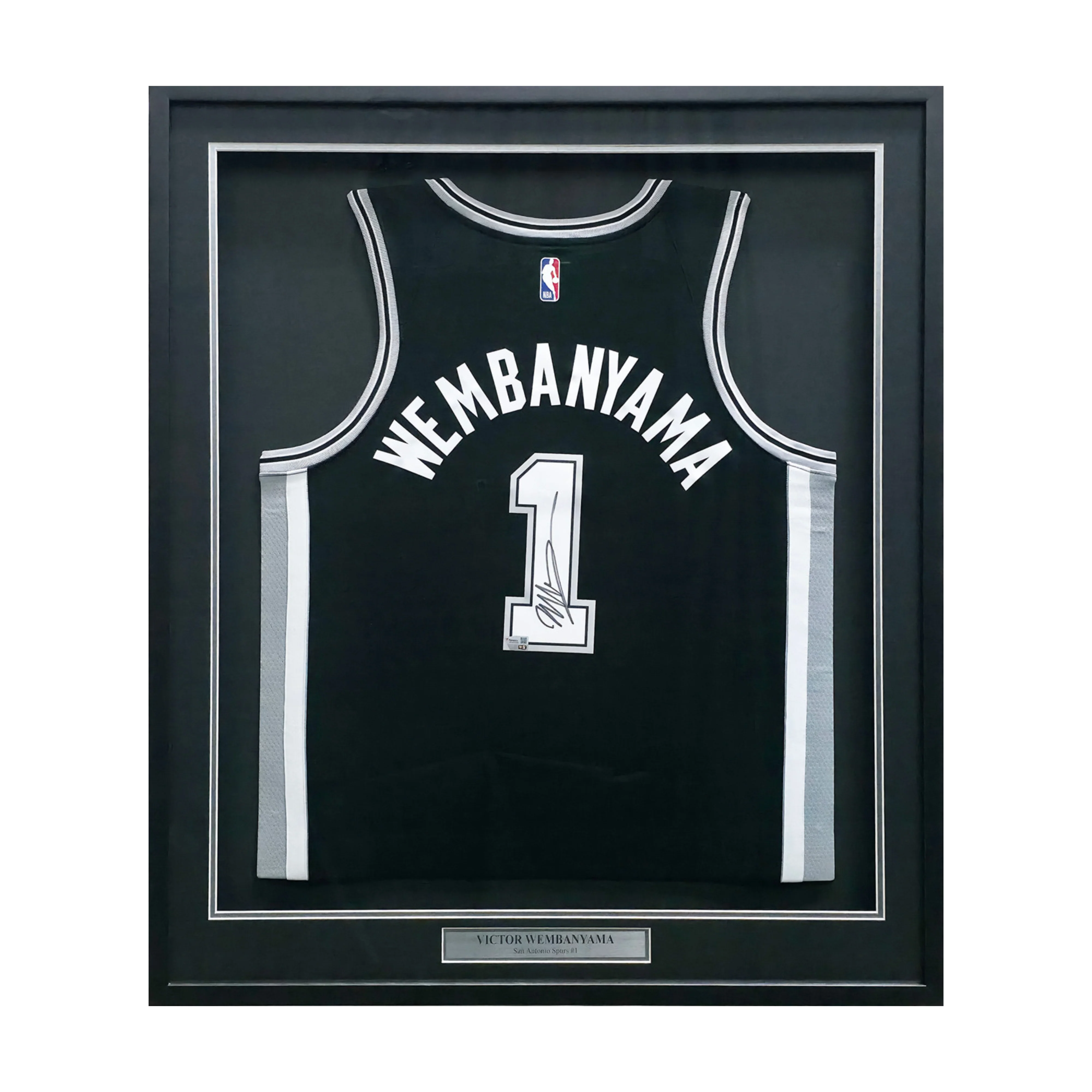 San Antonio Spurs Victor Wembanyama Autographed Framed Black Nike Swingman Icon Edition Jersey Fanatics Holo
