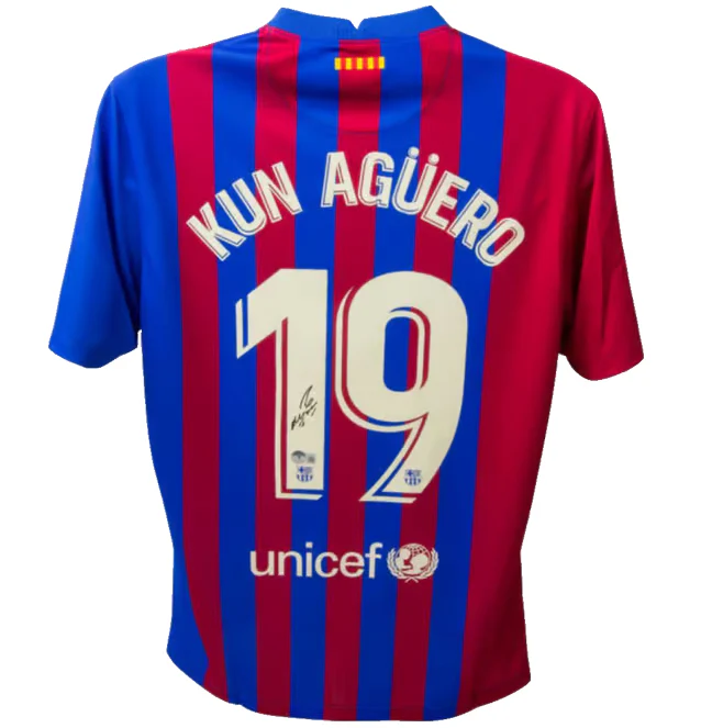 Framed Sergio Aguero Signed FC Barcelona Home Soccer Jersey #19 with Beckett COA - Image 3