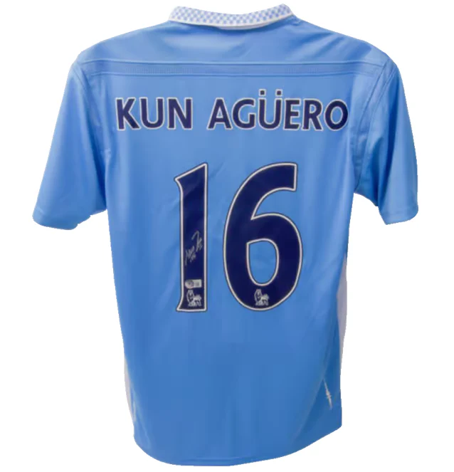 Framed Sergio Aguero Signed Manchester City Home Soccer Jersey #16 with Beckett COA - Image 3